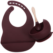 Load image into Gallery viewer, Baby Food Grade Dinner Set(bib+suction bowl+wooden handle spoon)