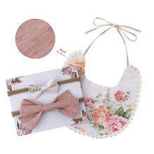 Load image into Gallery viewer, Baby Bowknot Hairband Double-sided Lace Saliva Towel&Bib