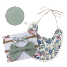Load image into Gallery viewer, Baby Bowknot Hairband Double-sided Lace Saliva Towel&Bib