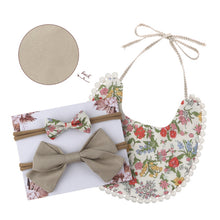 Load image into Gallery viewer, Baby Bowknot Hairband Double-sided Lace Saliva Towel&Bib