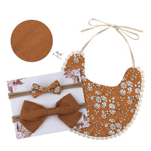 Load image into Gallery viewer, Baby Bowknot Hairband Double-sided Lace Saliva Towel&Bib