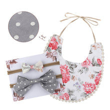 Load image into Gallery viewer, Baby Bowknot Hairband Double-sided Lace Saliva Towel&Bib