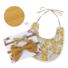Load image into Gallery viewer, Baby Bowknot Hairband Double-sided Lace Saliva Towel&Bib