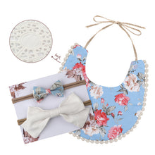 Load image into Gallery viewer, Baby Bowknot Hairband Double-sided Lace Saliva Towel&Bib