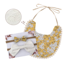 Load image into Gallery viewer, Baby Bowknot Hairband Double-sided Lace Saliva Towel&Bib