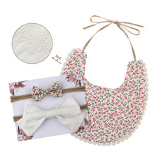 Load image into Gallery viewer, Baby Bowknot Hairband Double-sided Lace Saliva Towel&Bib