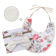 Load image into Gallery viewer, Baby Bowknot Hairband Double-sided Lace Saliva Towel&Bib