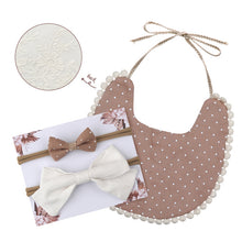 Load image into Gallery viewer, Baby Bowknot Hairband Double-sided Lace Saliva Towel&Bib