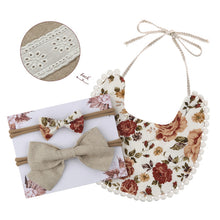 Load image into Gallery viewer, Baby Bowknot Hairband Double-sided Lace Saliva Towel&Bib