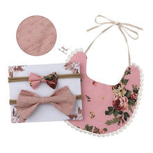 Load image into Gallery viewer, Baby Bowknot Hairband Double-sided Lace Saliva Towel&Bib