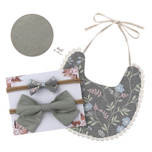 Load image into Gallery viewer, Baby Bowknot Hairband Double-sided Lace Saliva Towel&Bib