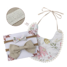 Load image into Gallery viewer, Baby Bowknot Hairband Double-sided Lace Saliva Towel&Bib