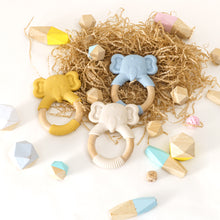Load image into Gallery viewer, Baby Silicone Elephant Wood Teether