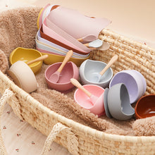 Load image into Gallery viewer, Baby Food Grade Dinner Set(bib+suction bowl+wooden handle spoon)