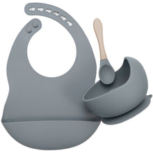 Load image into Gallery viewer, Baby Food Grade Dinner Set(bib+suction bowl+wooden handle spoon)