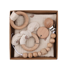 Load image into Gallery viewer, Newborn Baby Gift (pacifier chain+ring handkerchief+bow knot bracelet)