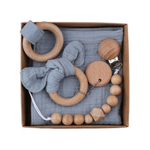 Load image into Gallery viewer, Newborn Baby Gift (pacifier chain+ring handkerchief+bow knot bracelet)